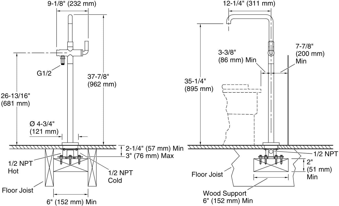 Bản vẽ vòi bồn tắm 1 chân Kallista P32364