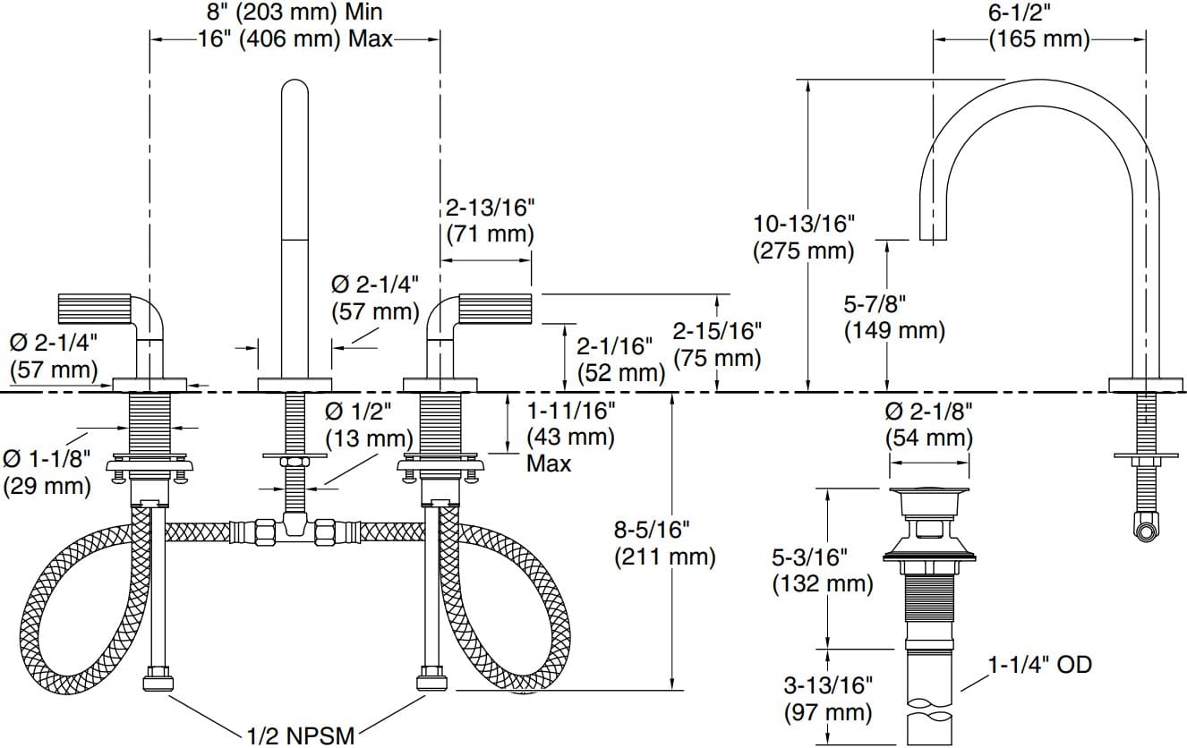 Bản vẽ vòi lavabo nóng lạnh gắn chậu Kallista P32414