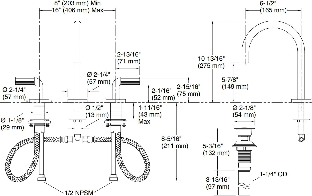 Bản vẽ vòi lavabo nóng lạnh gắn chậu Kallista P32414