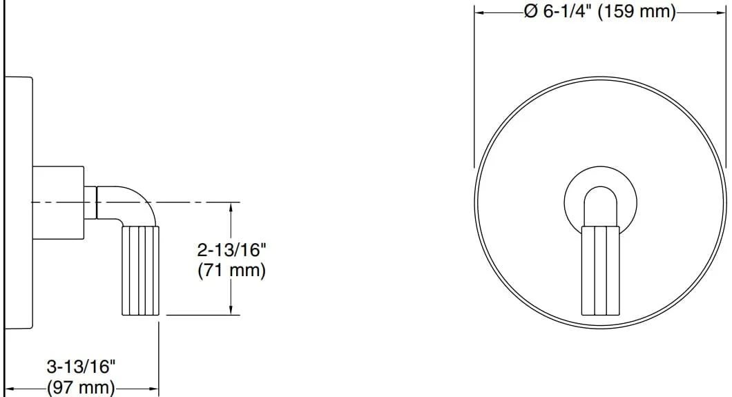 Bản vẽ mặt nạ điều chỉnh gắn tường Kallista P32418
