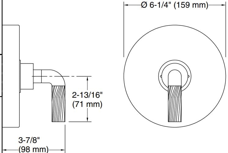 Bản vẽ mặt nạ điều chỉnh gắn tường Kallista P40880