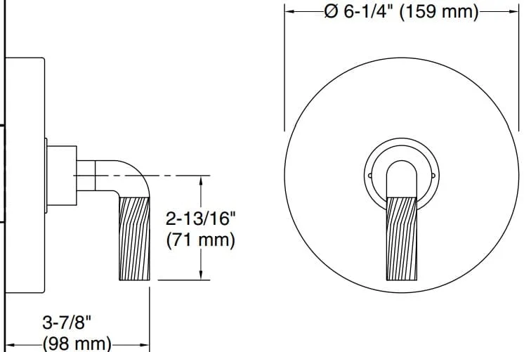 Bản vẽ mặt nạ điều chỉnh gắn tường Kallista P40880