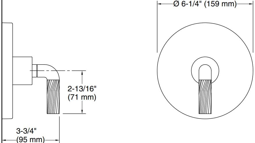 Bản vẽ mặt nạ điều chỉnh gắn tường Kallista P40881