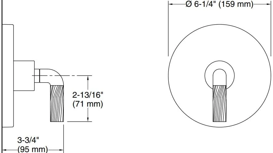 Bản vẽ mặt nạ điều chỉnh gắn tường Kallista P40881