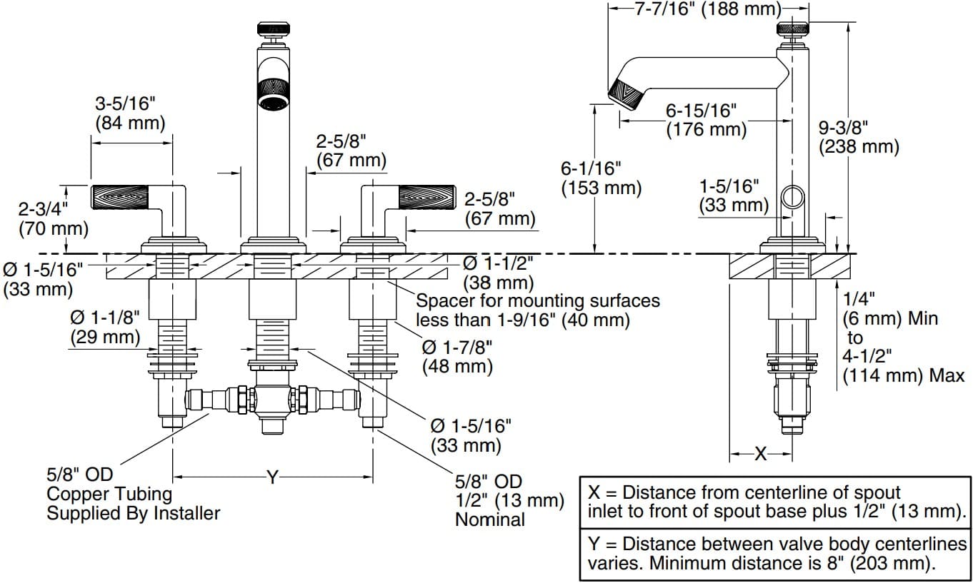 Bản vẽ vòi bồn tắm nóng lạnh Kallista P24903