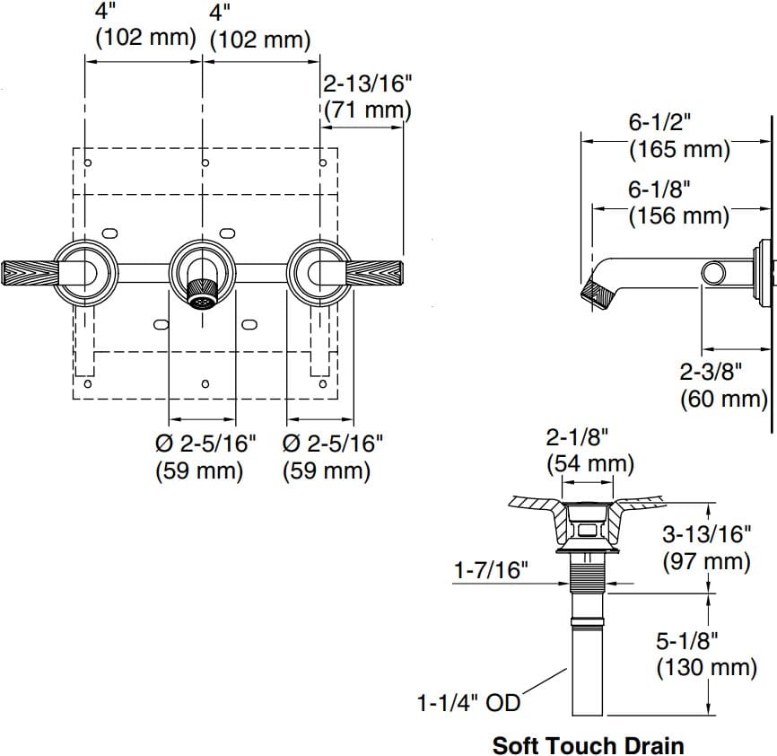 Bản vẽ vòi lavabo nóng lạnh gắn tường Kallista P24910