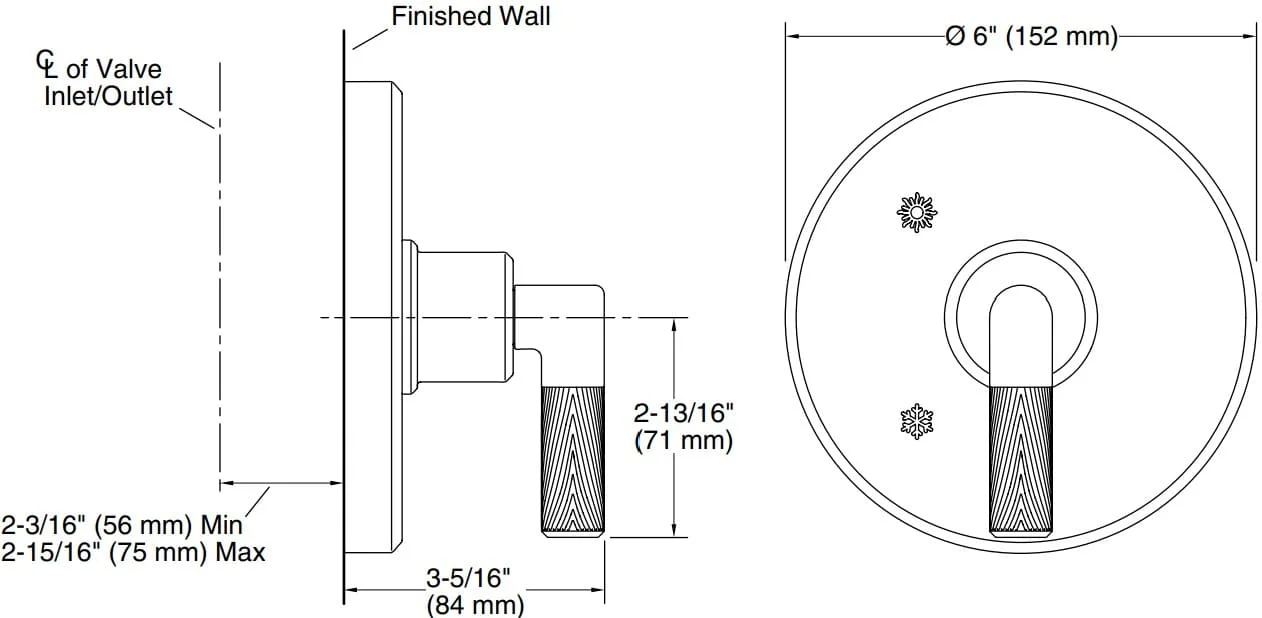 Bản vẽ mặt nạ điều chỉnh gắn tường Kallista P24915