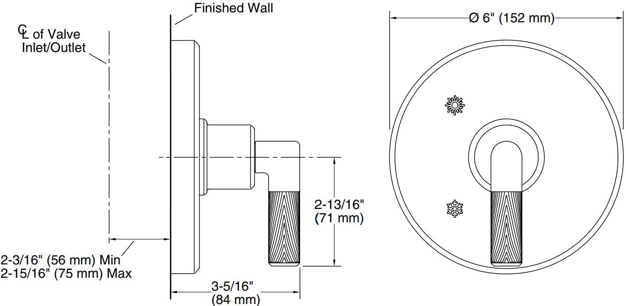 Bản vẽ mặt nạ điều chỉnh gắn tường Kallista P24915