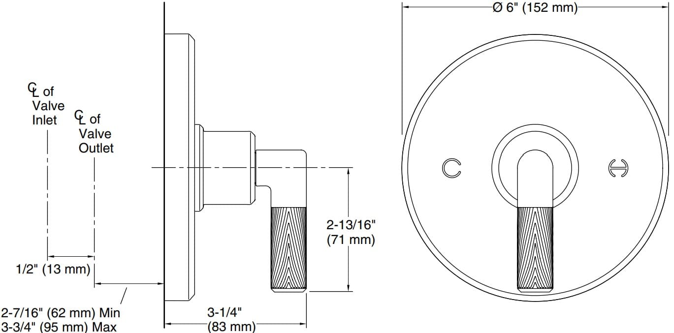 Bản vẽ mặt nạ điều chỉnh gắn tường Kallista P24922