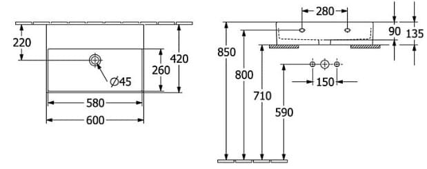 Bản vẽ kỹ thuật chậu rửa lavabo Villeroy-boch Memento 2.0 4A226F01