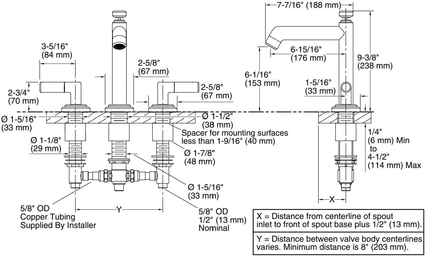 Bản vẽ vòi bồn tắm nóng lạnh Kallista P24904