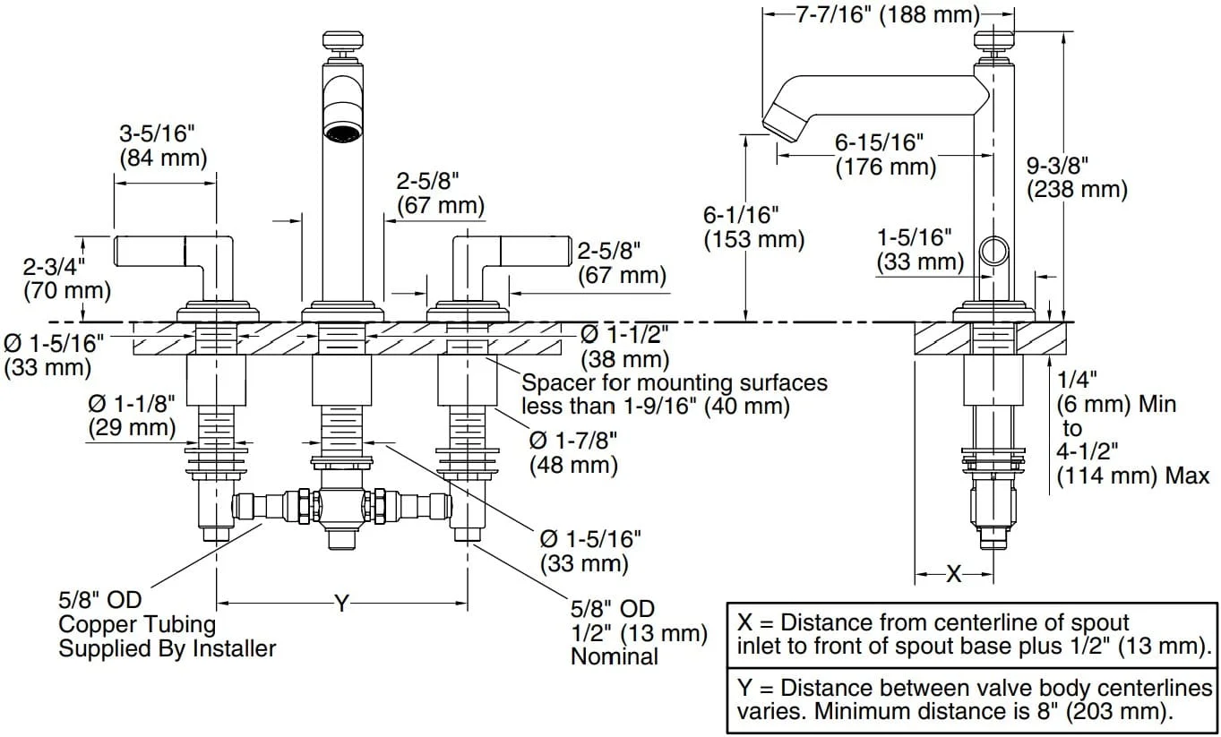 Bản vẽ vòi bồn tắm nóng lạnh Kallista P24904