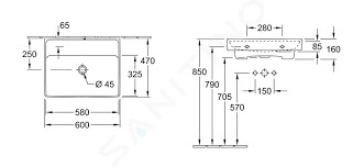 Bản vẽ kỹ thuật chậu rửa lavabo Villeroy-boch Collaro 4A336301