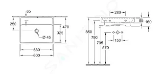 Bản vẽ kỹ thuật chậu rửa lavabo Villeroy-boch Collaro 4A336301