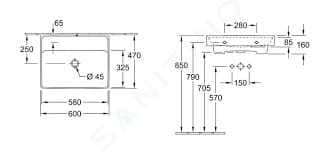 Bản vẽ kỹ thuật chậu rửa lavabo Villeroy-boch Collaro 4A3363RW
