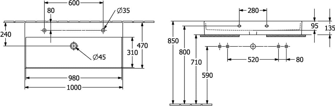 Bản vẽ kỹ thuật chậu rửa lavabo Villeroy-boch Memento 2.0 4A221LI4