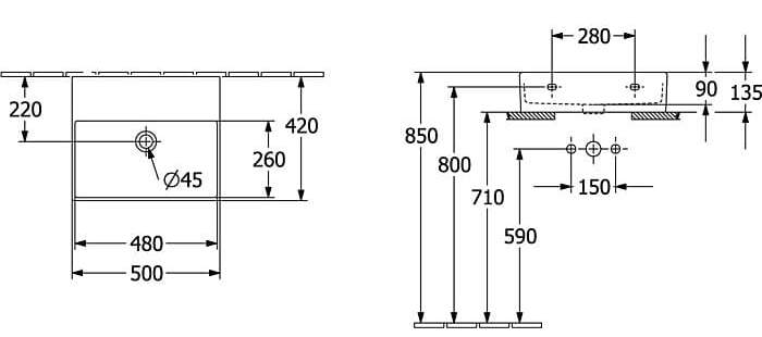 Bản vẽ kỹ thuật chậu rửa lavabo Villeroy-boch Memento 2.0 4A225F01