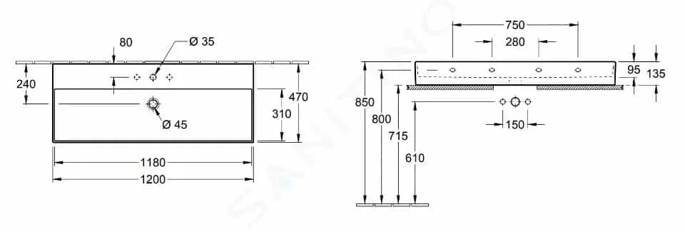 Bản vẽ kỹ thuật chậu rửa lavabo Villeroy-boch Memento 2.0 4A22CL01