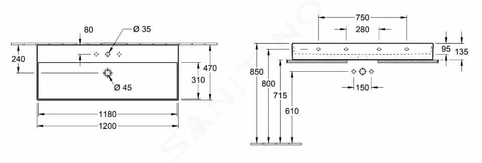 Bản vẽ kỹ thuật chậu rửa lavabo Villeroy-boch Memento 2.0 4A22CLI4
