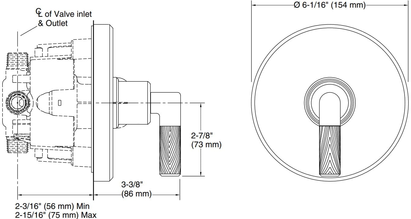 Bản vẽ mặt nạ điều chỉnh gắn tường Kallista P24918