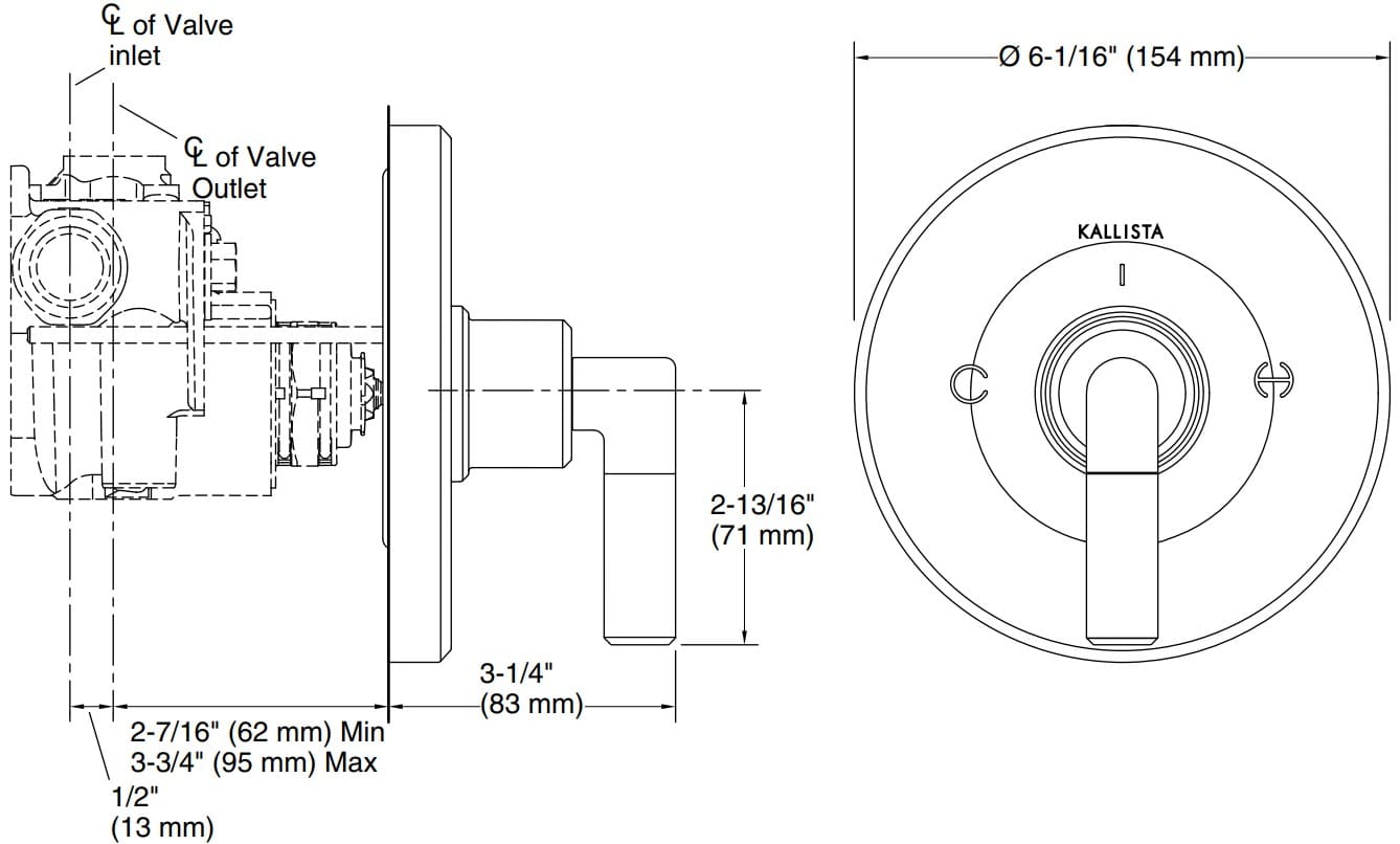 Bản vẽ mặt nạ điều chỉnh gắn tường Kallista P24925