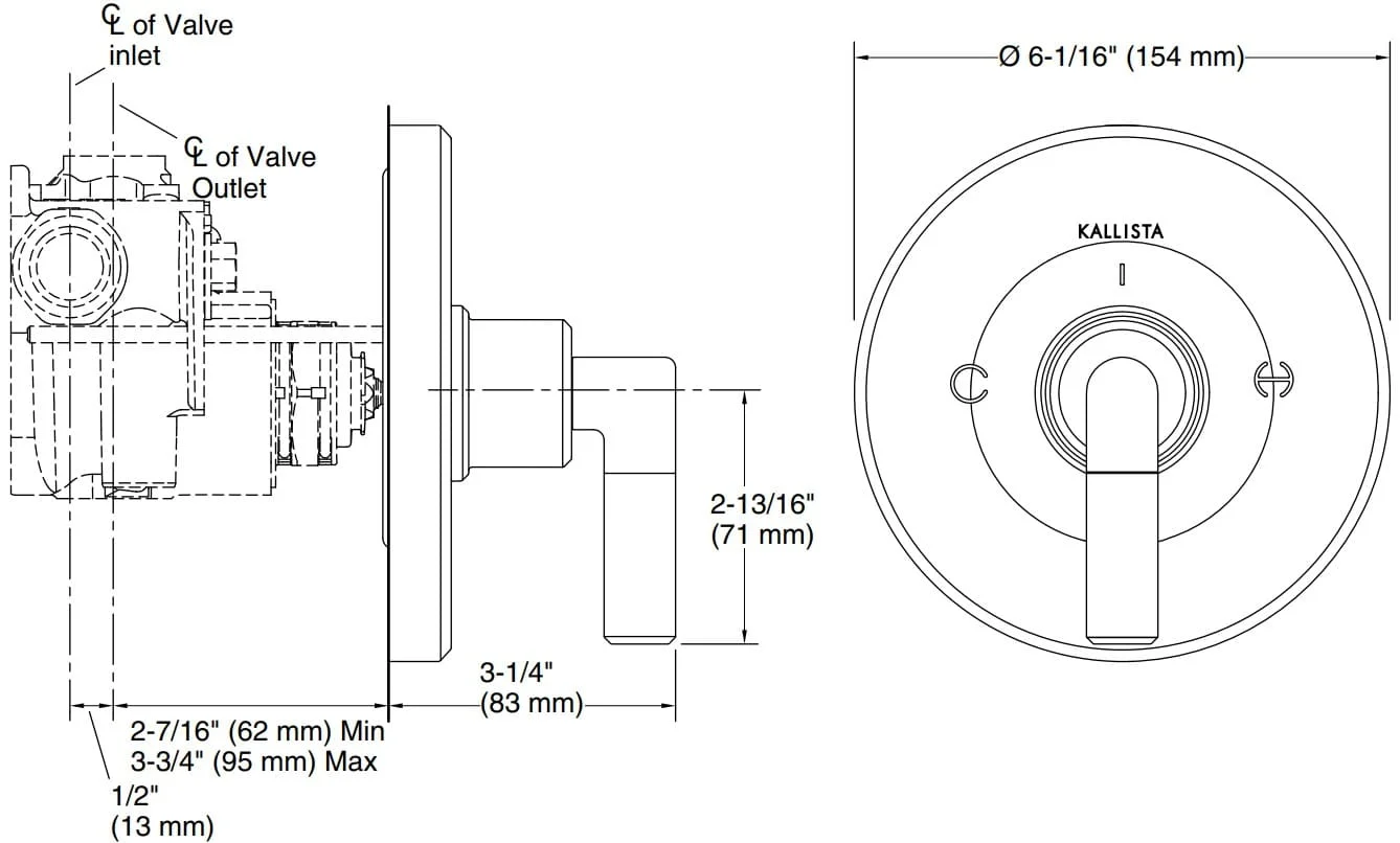 Bản vẽ mặt nạ điều chỉnh gắn tường Kallista P24925