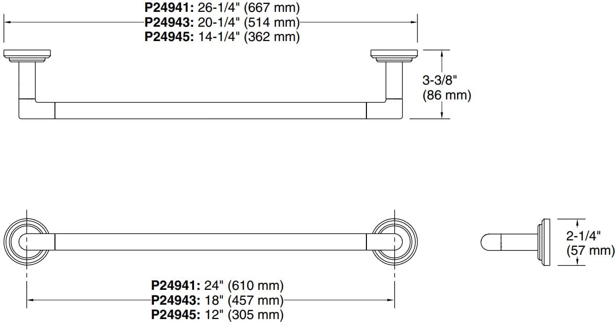 Bản vẽ giá khăn đơn Kallista P24943