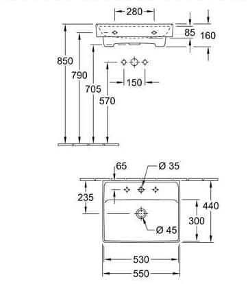 Bản vẽ kỹ thuật chậu rửa lavabo Đức Villeroy-boch Collaro 4A3358RW