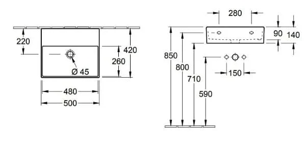 Bản vẽ kỹ thuật chậu rửa lavabo Đức Villeroy-boch Memento 2.0 4A225301