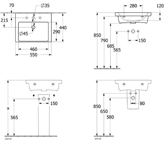 Bản vẽ kỹ thuật chậu rửa lavabo Đức Villeroy-boch Subway 3.0 4A70F601