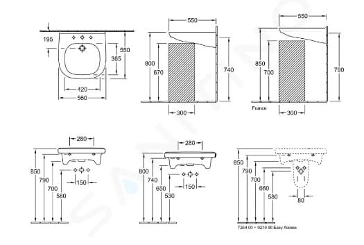Bản vẽ kỹ thuật chậu rửa lavabo Đức Villeroy-boch ViCare 41195501