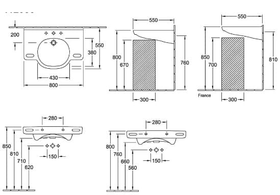 Bản vẽ kỹ thuật chậu rửa lavabo Đức Villeroy-boch ViCare 41208001