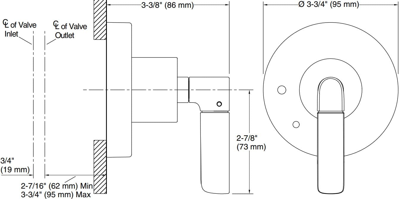 Bản vẽ mặt nạ điều chỉnh âm Kallista P23330