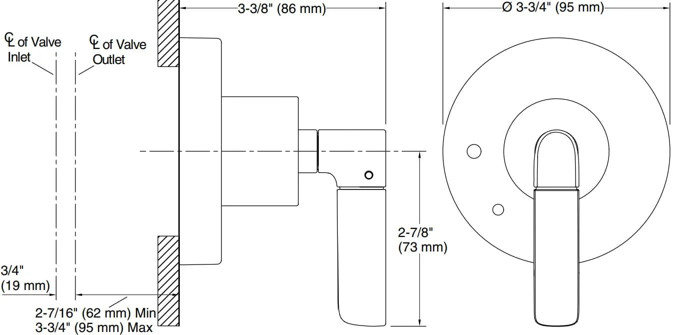 Bản vẽ mặt nạ điều chỉnh âm Kallista P23330