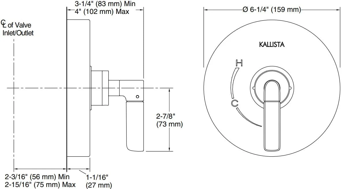 Bản vẽ mặt nạ điều chỉnh gắn tường Kallista P23332