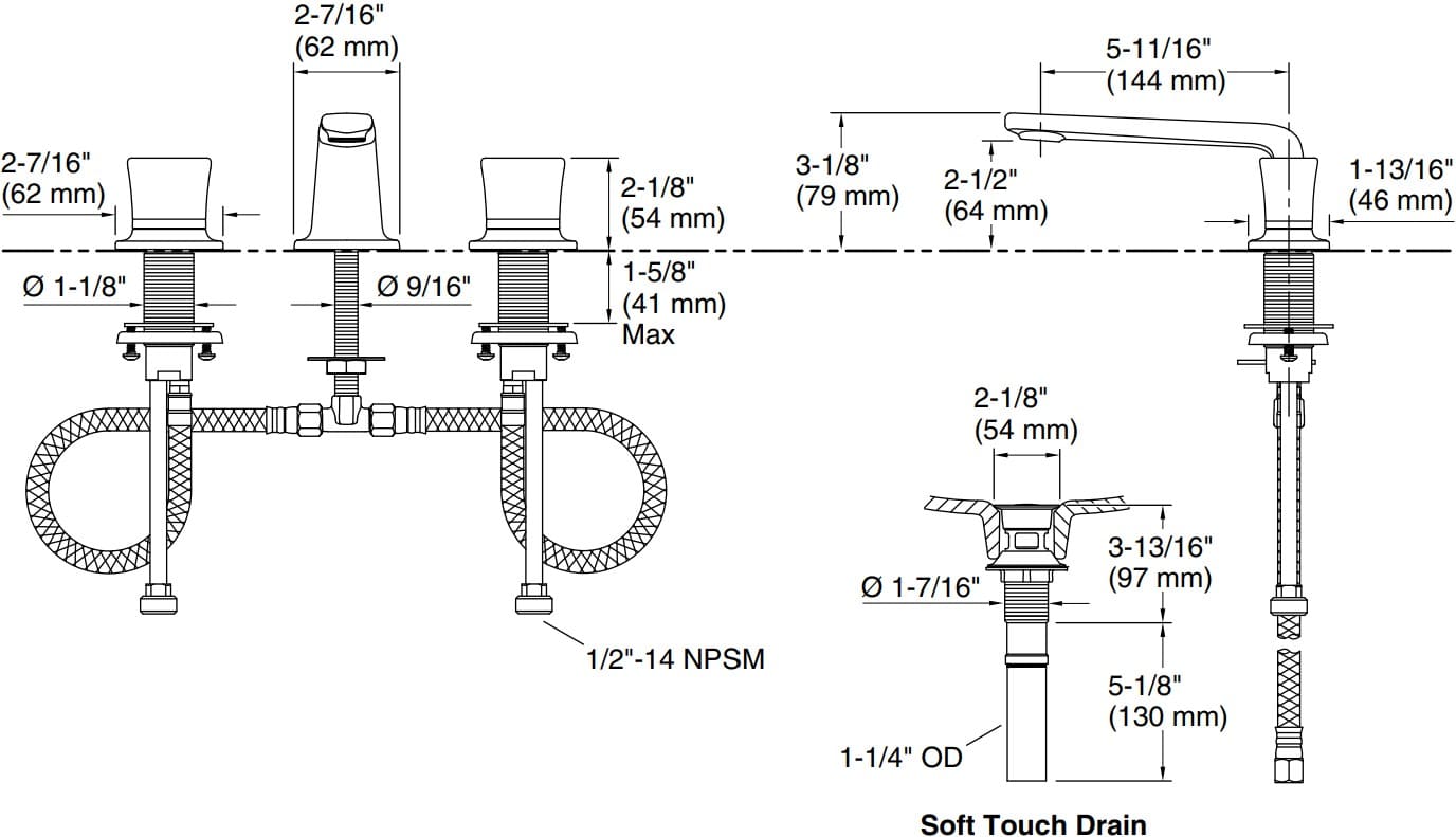 Bản vẽ vòi lavabo nóng lạnh gắn chậu Kallista P24705