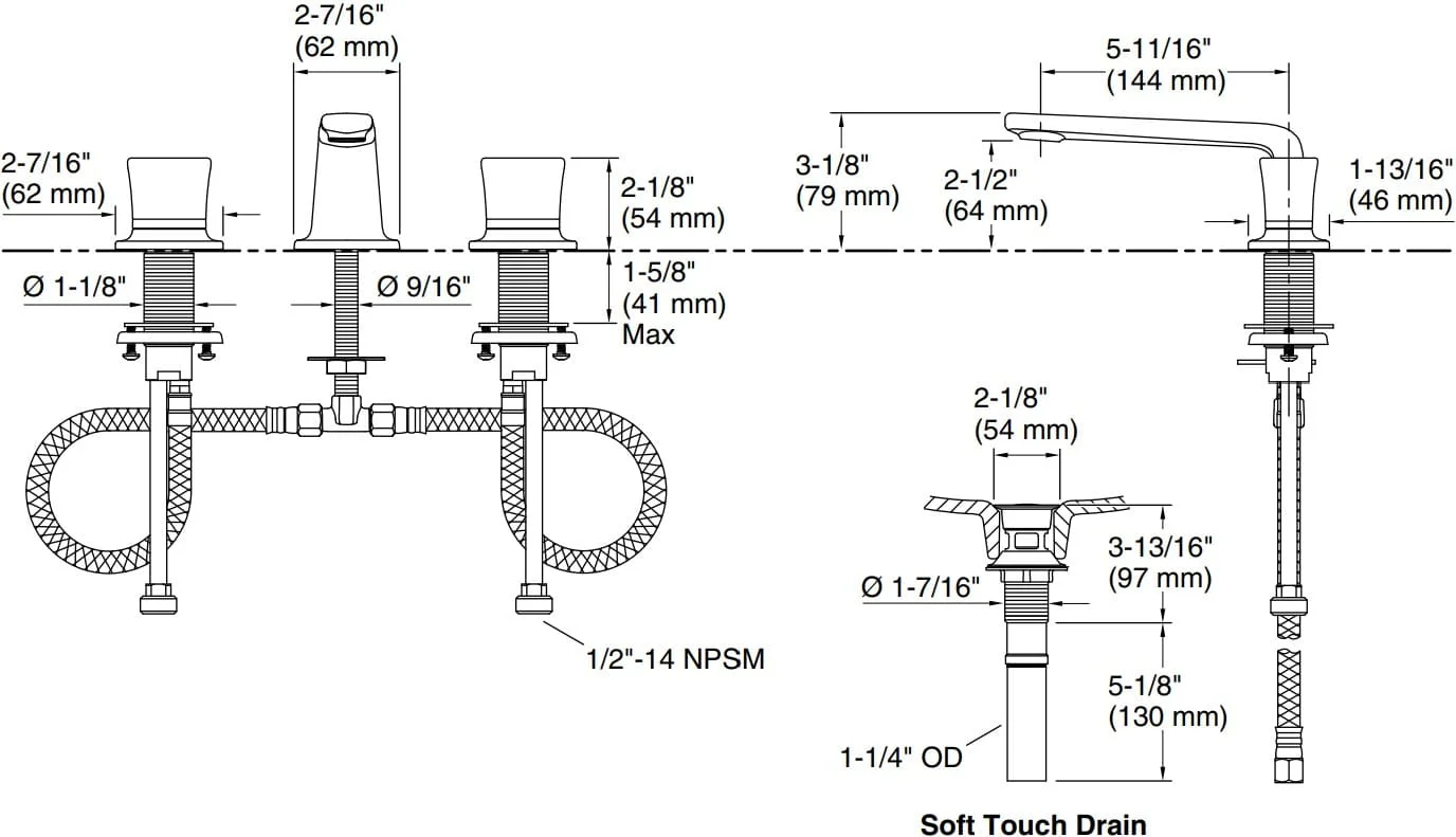 Bản vẽ vòi lavabo nóng lạnh gắn chậu Kallista P24705