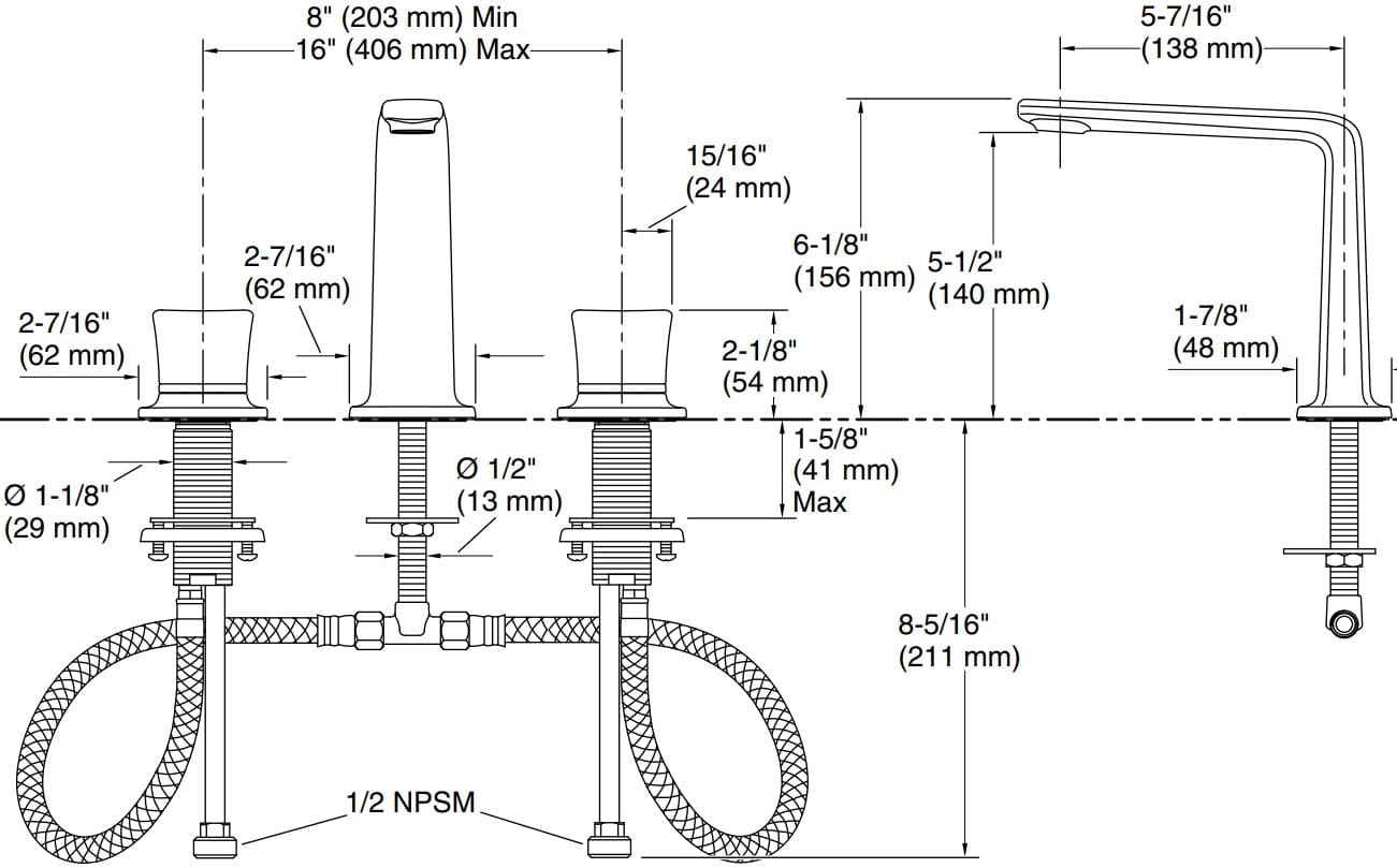 Bản vẽ vòi lavabo nóng lạnh gắn chậu Kallista P29383-GF