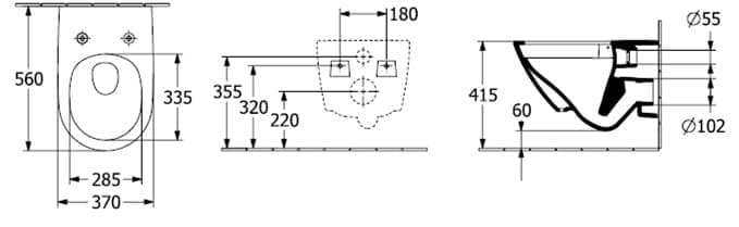 Bản vẽ kỹ thuật bồn cầu treo tường Đức Villeroy-Boch Subway 3.0 4670T0RW