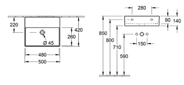 Bản vẽ kỹ thuật chậu rửa lavabo Đức Villeroy-boch Memento 2.0 4A2253RW