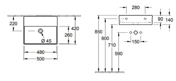Bản vẽ kỹ thuật chậu rửa lavabo Đức Villeroy-boch Memento 2.0 4A2253RW