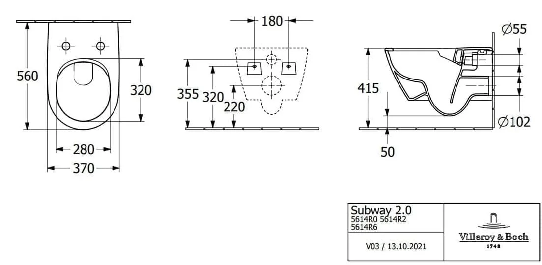 Bồn cầu treo tường Đức Villeroy-Boch Subway 2.0 5614R0R3