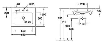 Bản vẽ kỹ thuật chậu rửa lavabo Đức Villeroy-boch Venticello 412467R1