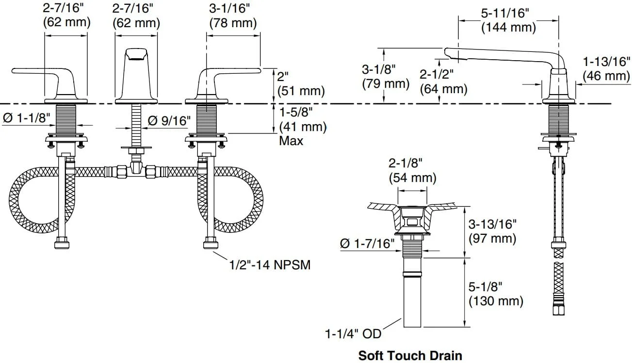 Bản vẽ vòi lavabo nóng lạnh gắn chậu Kallista P24700-LV-BAF