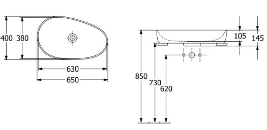 Bản vẽ kỹ thuật chậu rửa lavabo dương bàn Đức Villeroy-boch Antao 4A7465AM