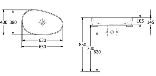 Bản vẽ kỹ thuật chậu rửa lavabo dương bàn Đức Villeroy-boch Antao 4A7465RW