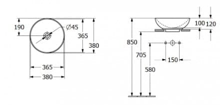 Bản vẽ kỹ thuật chậu rửa lavabo dương bàn Đức Villeroy-boch Loop & Friends 4A4500AM