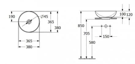 Bản vẽ kỹ thuật chậu rửa lavabo dương bàn Đức Villeroy-boch Loop & Friends 4A4500AM