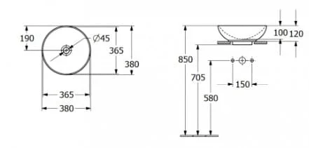 Bản vẽ kỹ thuật chậu rửa lavabo dương bàn Đức Villeroy-boch Loop & Friends 4A4500i4