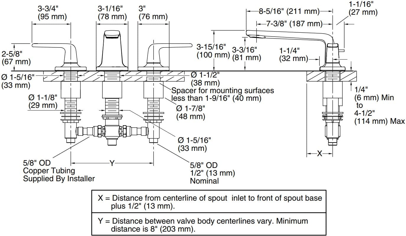 Bản vẽ vòi bồn tắm nóng lạnh Kallista P24703